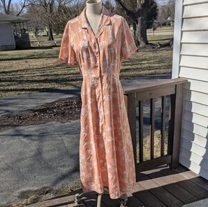 90s/Y2K NY & Co Peach Floral Button Down Maxi Dress